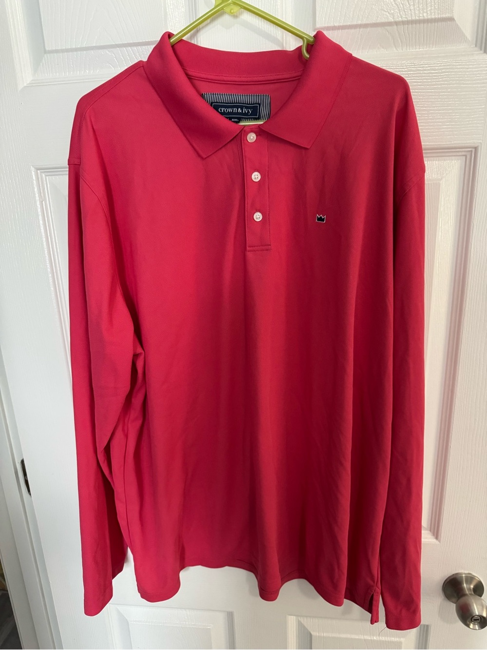 crown & ivy Red Long-Sleeve Polo Shirt Size XXL